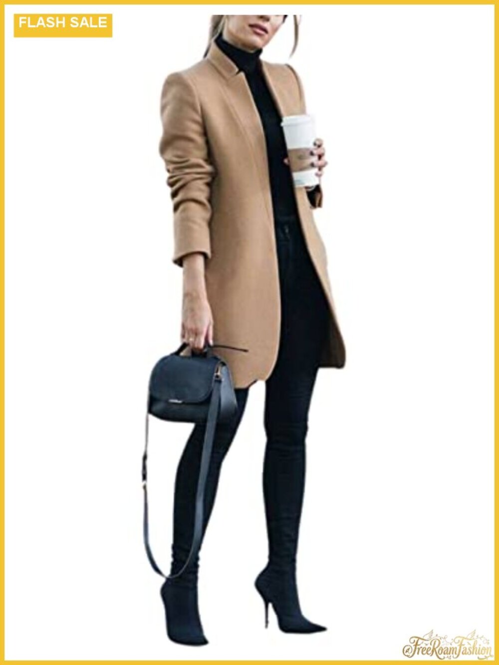 Women's Wool Blend Pea Coat Slim Fit Long Sleeve Button Front Winter Outerwear